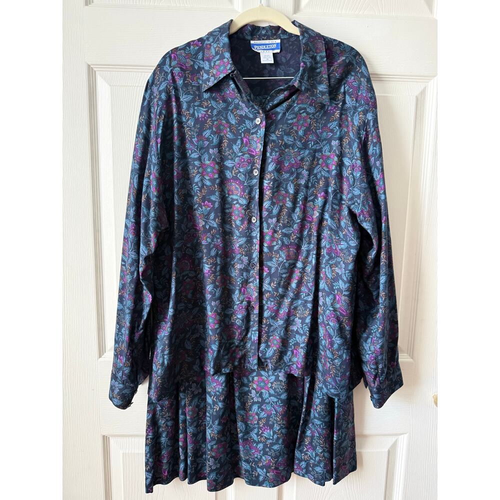 Pendleton Classic‎ Y2K Floral Shirt Skirt Set Size 16 Dark Academia Goth Teacher